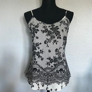 Black & White Lace Floral Print Blouse, SMALL